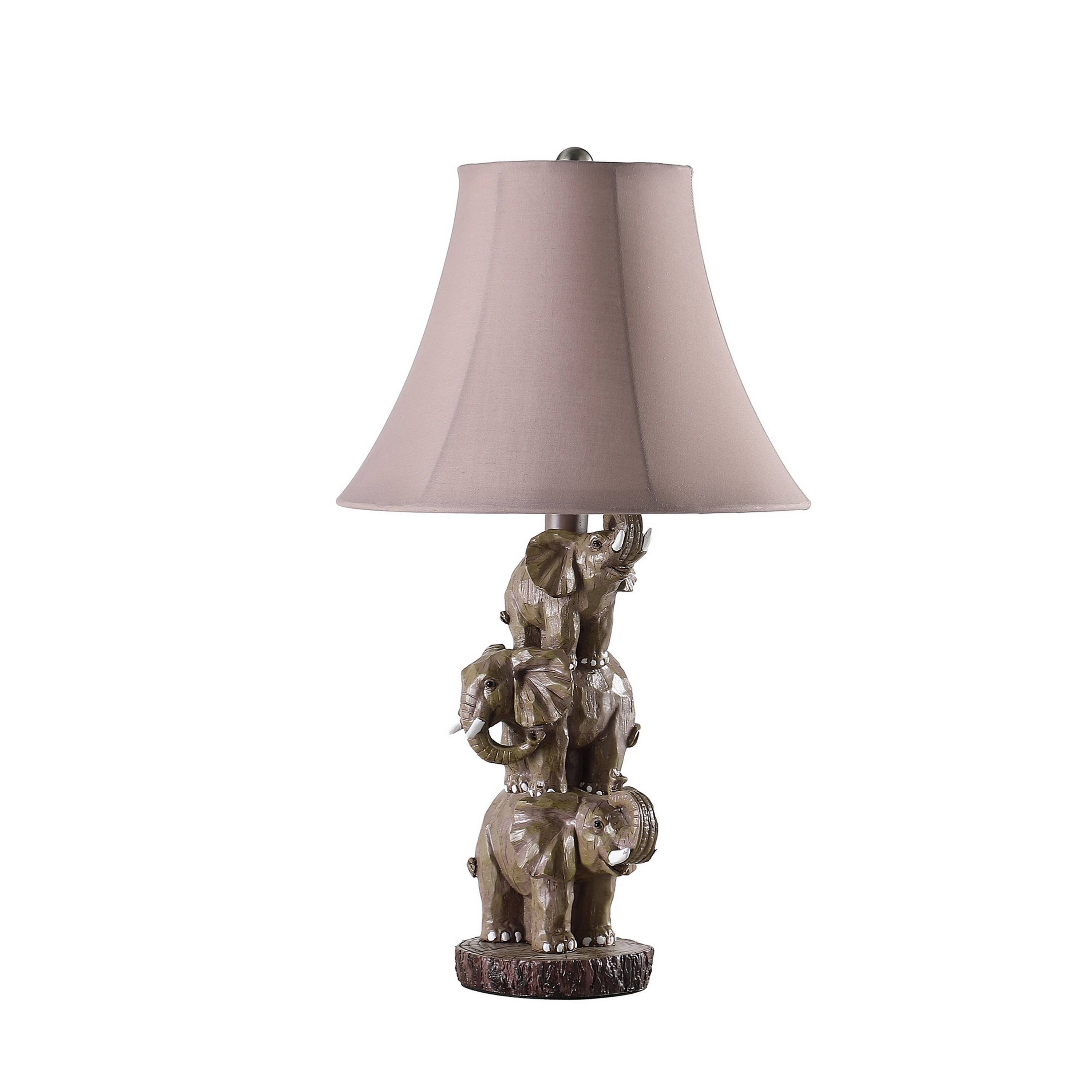 Manhattan Lane - 21 Inch Accent Table Lamp, 3 Stacked Elephants, Linen Bell Shade - Brown Gray, Brown