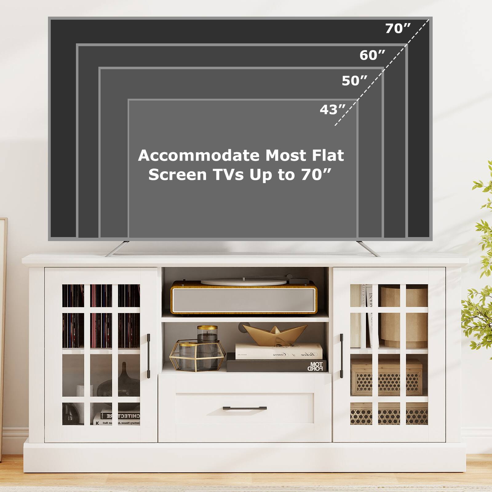 Accommodate Most Flat Screen TVs Up to 70"

70" 60" 50" 43"