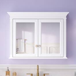 WELLFOR - 40 in. W x 30 in. H Rectangular Handmade Wood Surface Mount Medicine Cabinet with Mirror, 2 Soft Close Doors - White