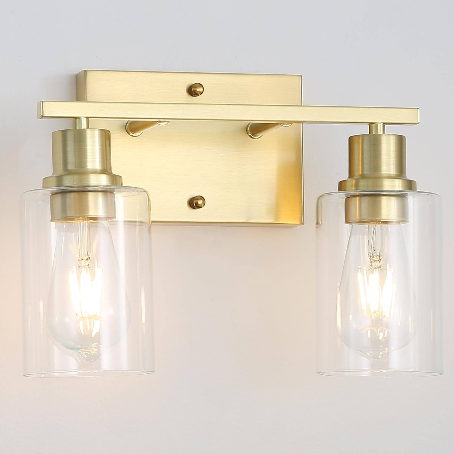 Front. Earthley Blooms - Living Room Wall Light Fixtures Pack Brushed Vanity Lights With Glass Shade Farmhouse Modern Sconces For Ga - Gold(2 light).