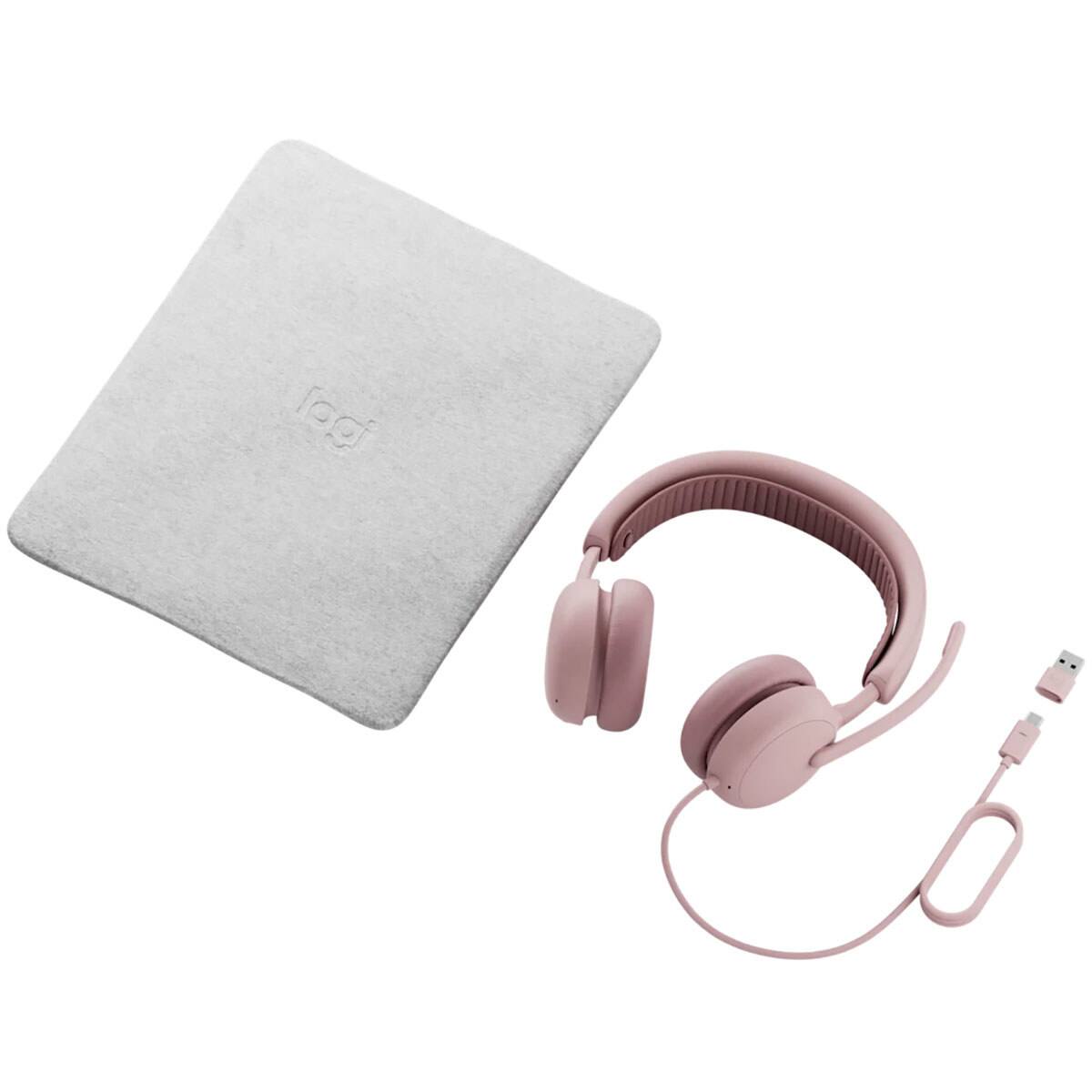 Alt View 4. Logitech - Logitech Zone Wired 2 ANC Closed-Back On-Ear Stereo Headset, UC - Rose.