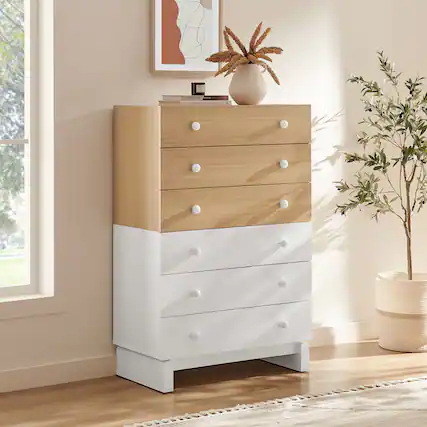 Front. Modway - Nolia 6-Drawer Color Block Dresser Chest by Modway - Oak White.