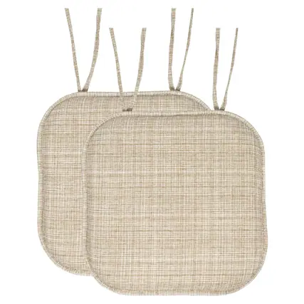 Front. Sweet Home Collection - Aria Memory Foam Non-Slip 16" x 16" Chair Cushion Pad with Ties, 2-Pack - Beige.
