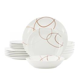 Elama - Sydney 18 Piece Porcelain Dinnerware Set, Service for 6 - White and Brown