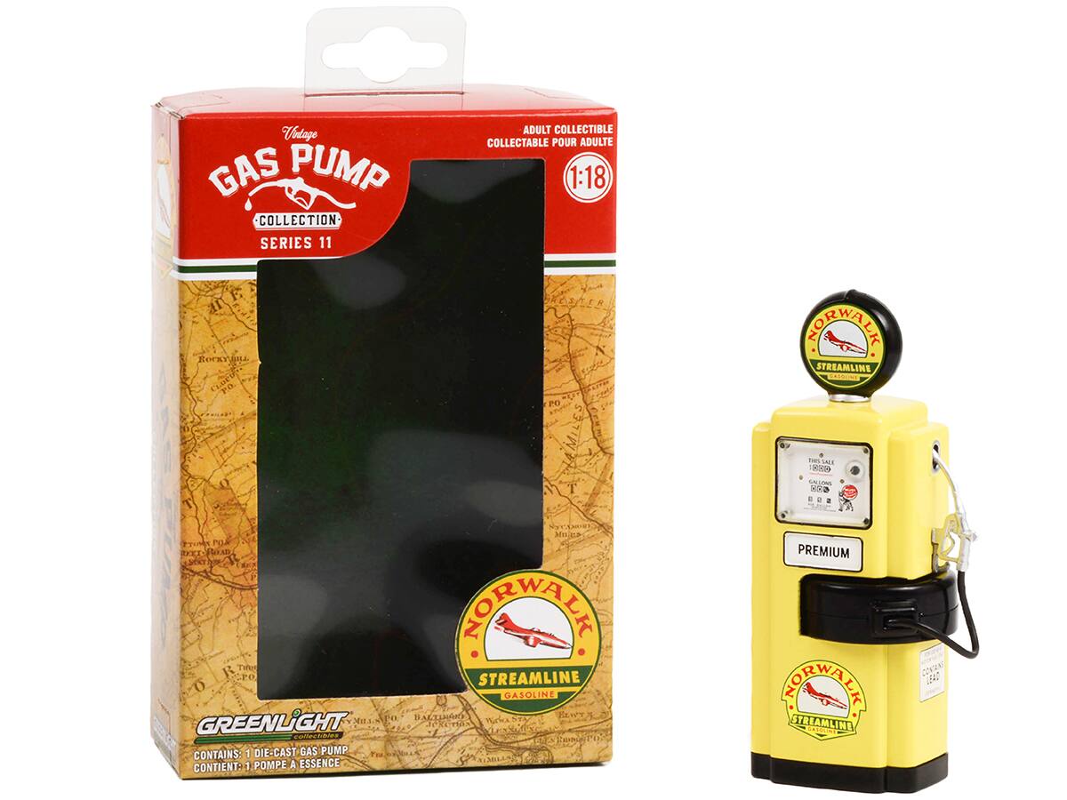 **Vintage Gas Pump Collection Series 11**

**Adult Collectible Collectable Pour Adulte 1:18**

**Contains: 1 Die-Cast Gas Pump Contient: 1 Pompe à Essence**

**Greenlight**

**Norwalk Streamline Gasoline**

**Premium**