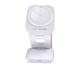 RISOKEYS - 3-in-1 Wireless Charger - Desktop Standing Foldable - 15W Magnetic Phone Stand Wireless Charger - White