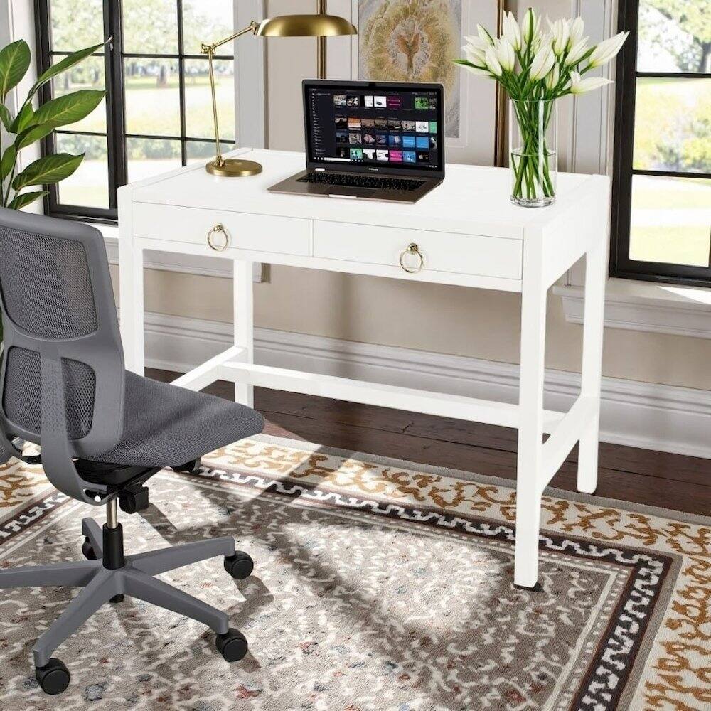 Alt View 6. Starlight Canyon Home - White Writing Desk with Drawer – Narrow Desk with Drawers for Home Use - White.
