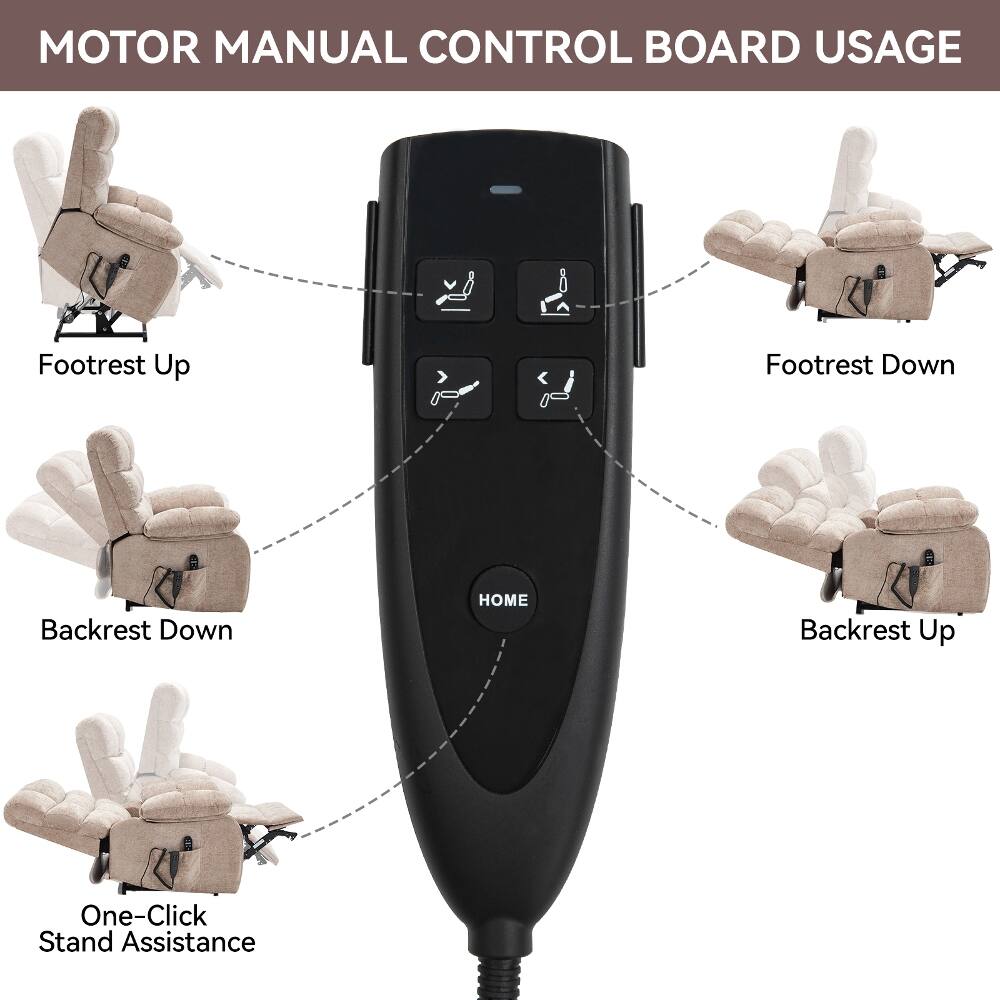 MOTOR MANUAL CONTROL BOARD USAGE

- Footrest Up
- Footrest Down
- Backrest Down
- HOME
- Backrest Up
- One-Click Stand Assistance