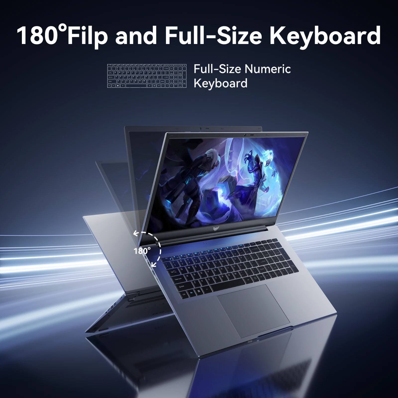 180° Flip and Full-Size Keyboard  
Full-Size Numeric Keyboard