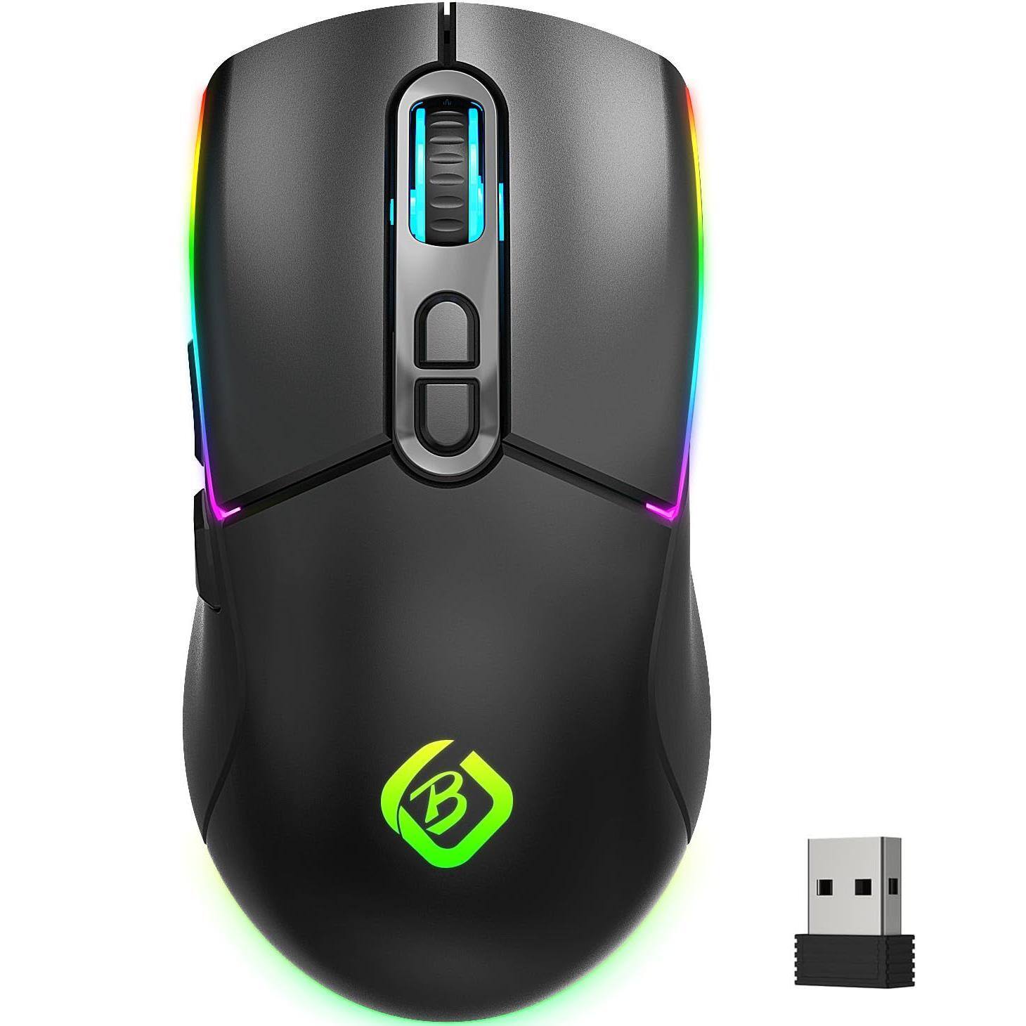 Front. Comfort Essence - Wireless Gaming Mouse Dual Mode 2.4ghz/ Rgb Led Backlit With 6 Buttons Rechargeable Computer For Pc Laptop - Black.