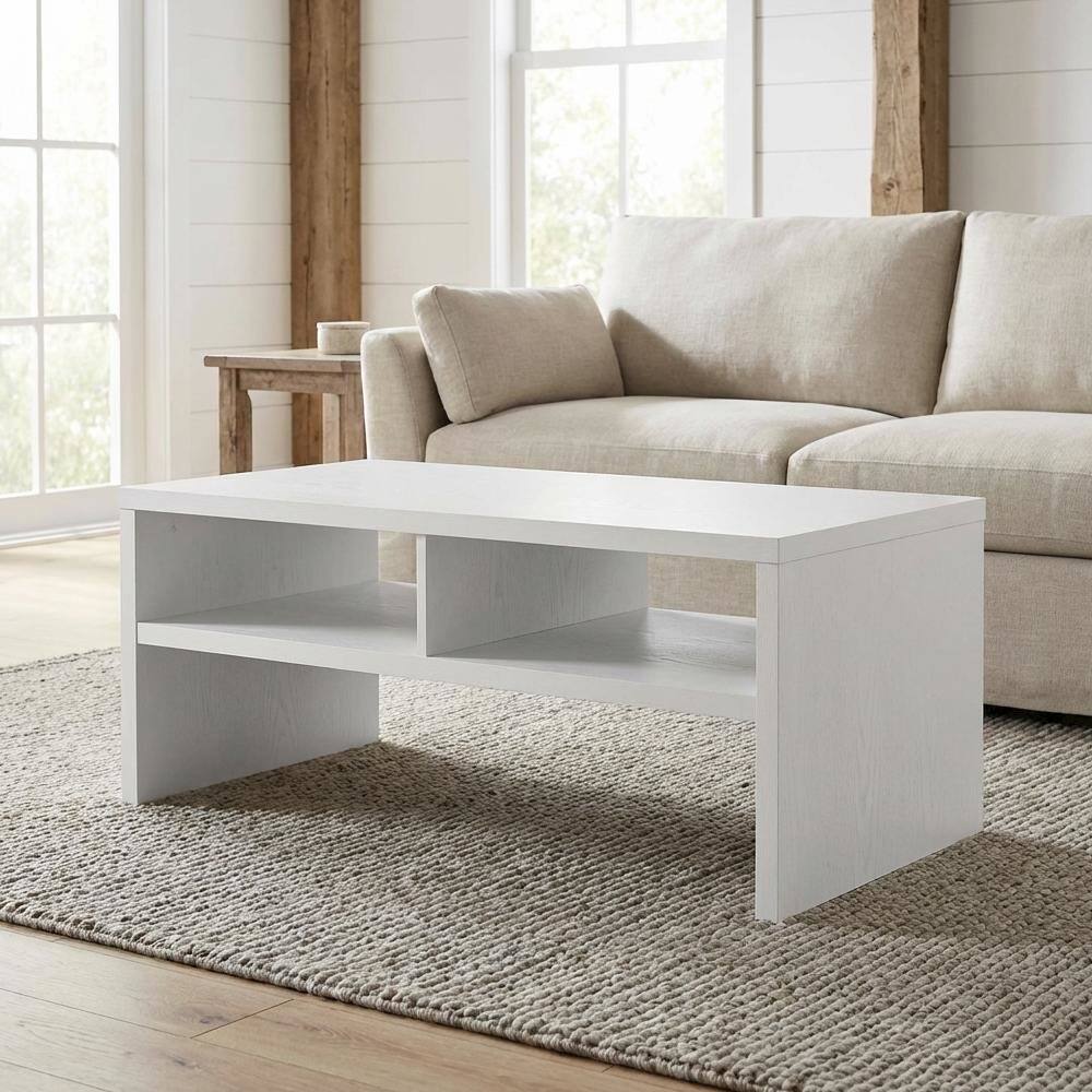 Left. FurniFact - White Honeycomb Coffee Table with Shelves and Deluxe Storage Space - White.
