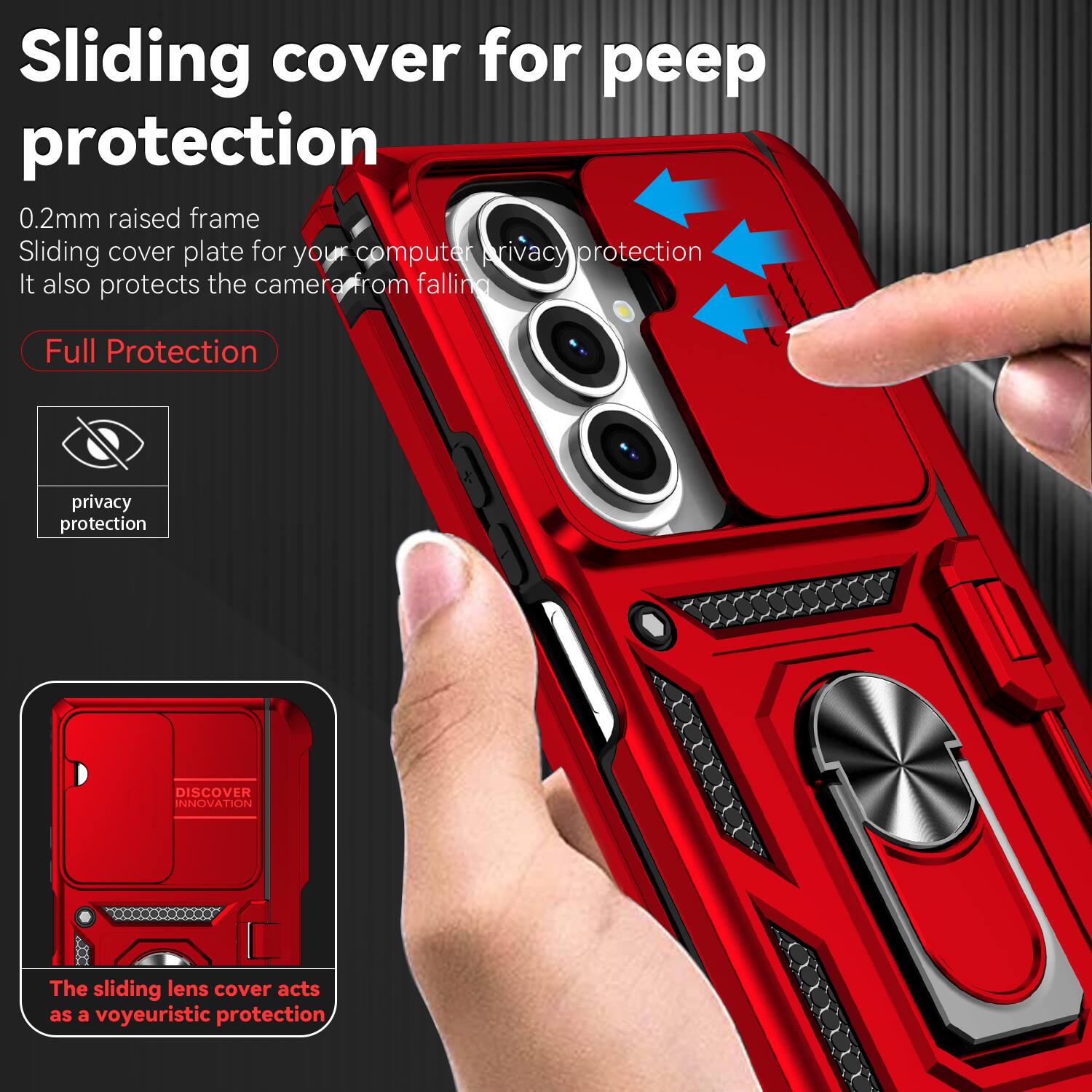 Sliding cover for peep protection

0.2mm raised frame
Sliding cover plate for your computer privacy protection
It also protects the camera from falling

Full Protection

privacy protection

DISCOVER INNOVATION
The sliding lens cover acts as a voyeuristic protection