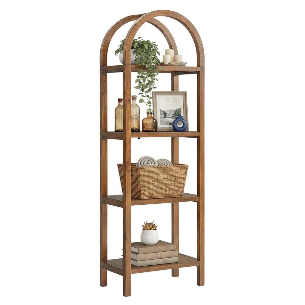 Back. FurniFact - Tall brown arched bookshelf with engineered wood frame for stylish storage - Brown.