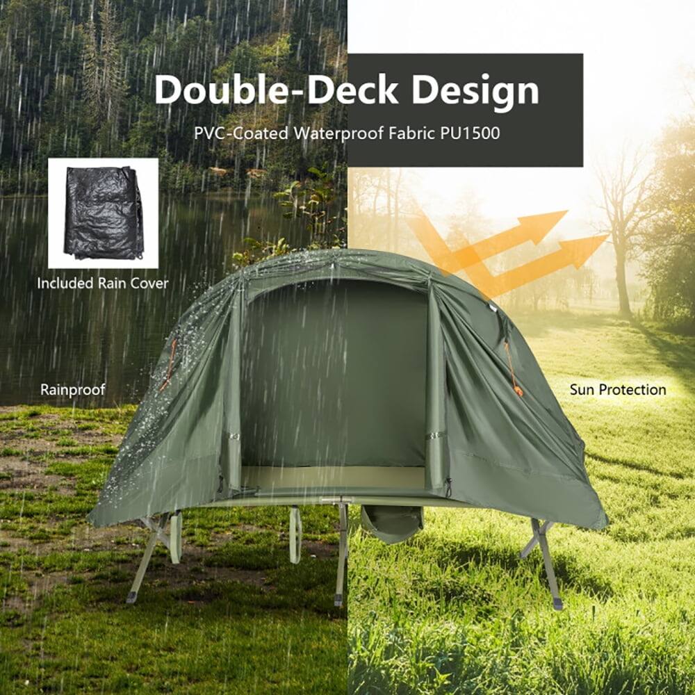 Double-Deck Design  
PVC-Coated Waterproof Fabric PU1500  
Included Rain Cover  
Rainproof  
Sun Protection