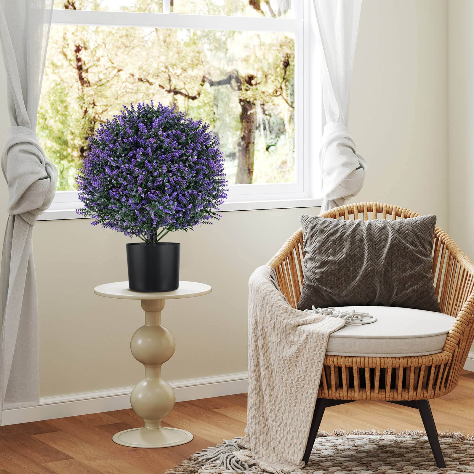 Alt View 4. Costway - Costway 2 Pack Artificial Lavender Topiary Ball Tree Faux Shrub Bushes with Flowers - Purple.