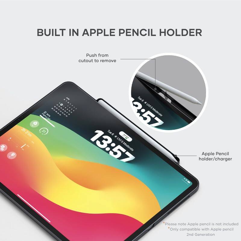 BUILT IN APPLE PENCIL HOLDER

Push from cutout to remove

Apple Pencil holder/charger

Please note Apple pencil is not included
Only compatible with Apple pencil 2nd Generation