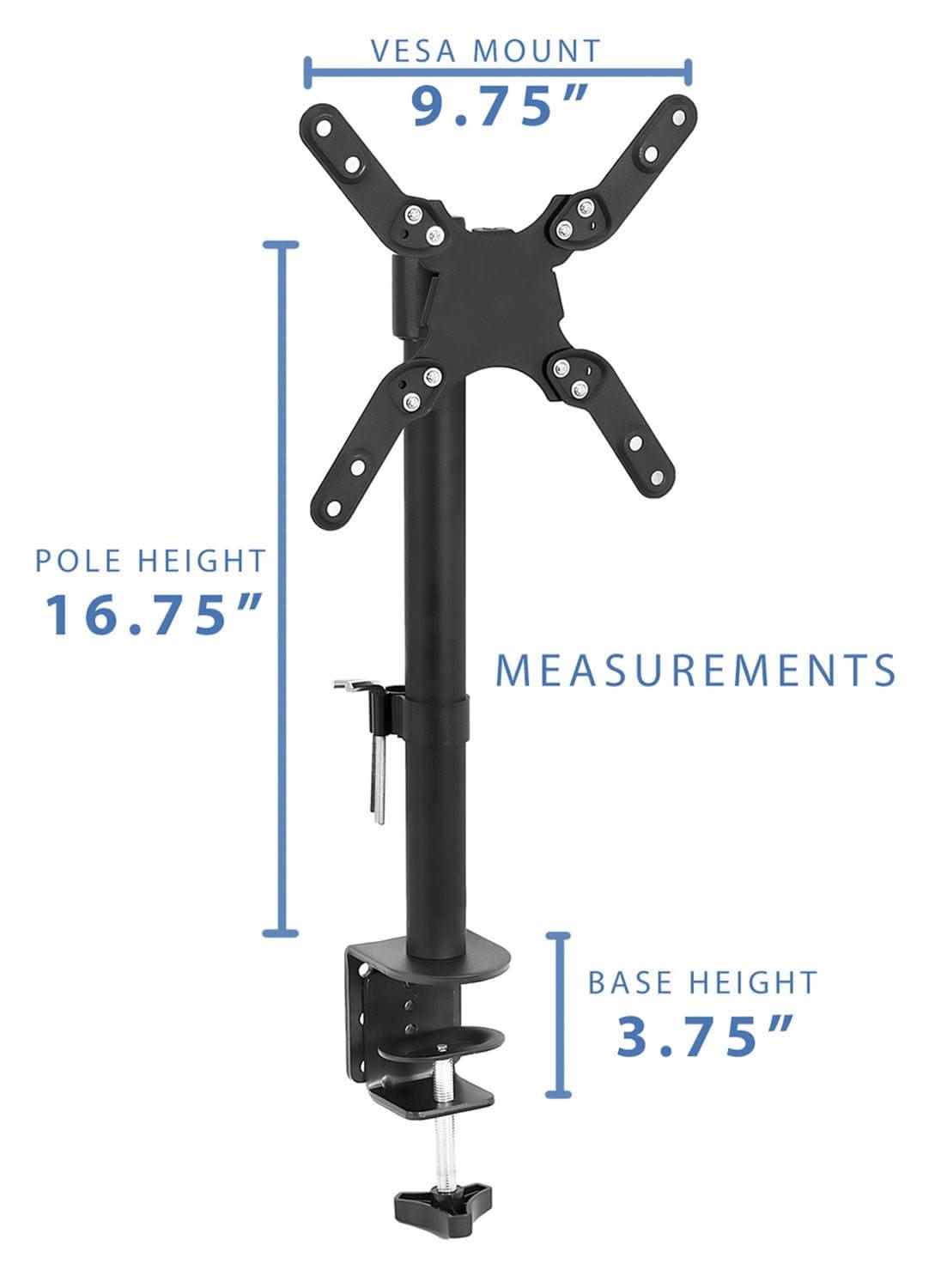 VESAA MOUNT 9.75" POLE HEIGHT 16.75" MEASUREMENTS BASE HEIGHT 3.75"
