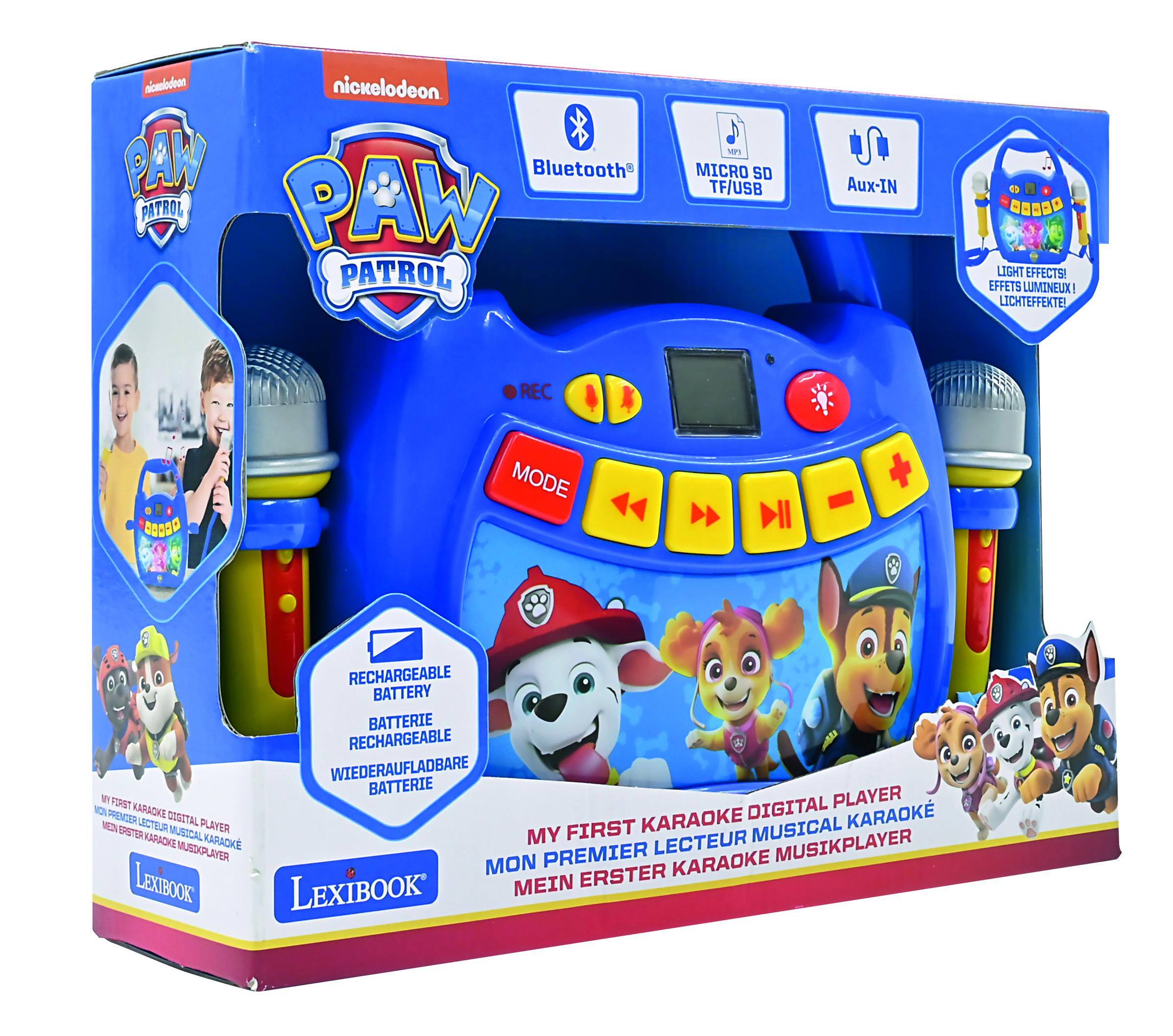 nickelodeon PAW PATROL Bluetooth PAW PATROL HP MICRO SD TF/USB Aux-IN OD LIGHT EFFECTS! EFFETS LUMINEUX ! LICHTEFFEKTE! REC OODOO MODE NII - + RECHARGEABLE BATTERY BATTERIE RECHARGEABLE WIEDERAUFLADBARE BATTERIE WT PORST DIGITAL PLAYER SREMIA KARAOKE QUDITAL KARAOK MENW DtT LCIEUA MUSICAL P LAVER FIRST KARAOKE MUSICAL ARACME KARACKE MY LECTEUR MUSIKPLAYER MUSKR LAYER PREMIER KARAOKE LEXIBOOK LEXIBOOK MEIN