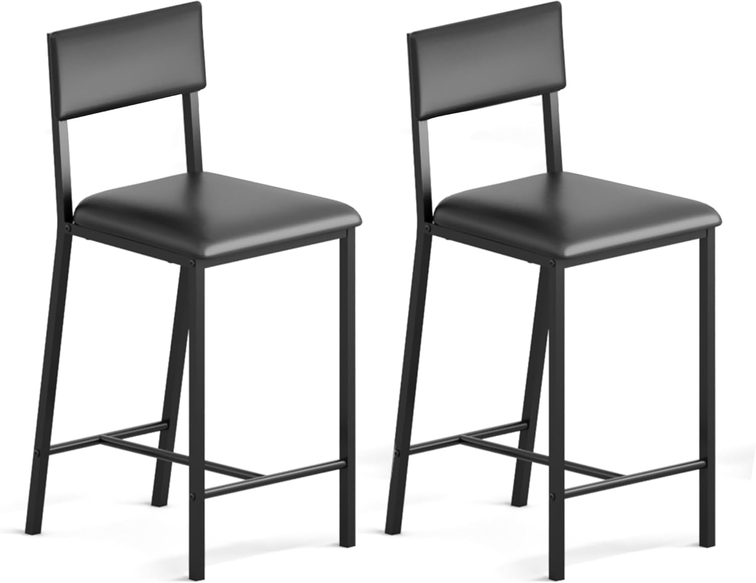 Angle. GARVEE - Bar Stools, Set of 2 Dining Chairs, Kitchen Breakfast Chairs with Upholstered, 26" Tall Counter Bar Stools, Black - Black.