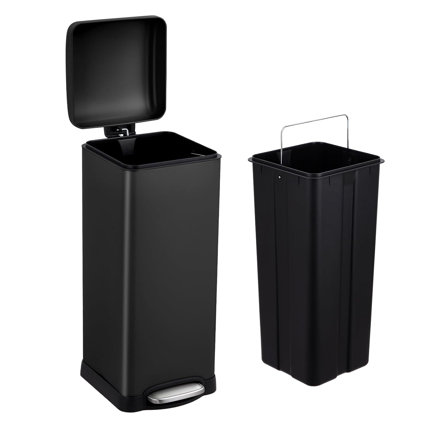 Front. Homhougo - 8 Gallon Step Trash Can, Stainless Steel Bathroom Garbage Can with Removable Inner Bucket - Black.
