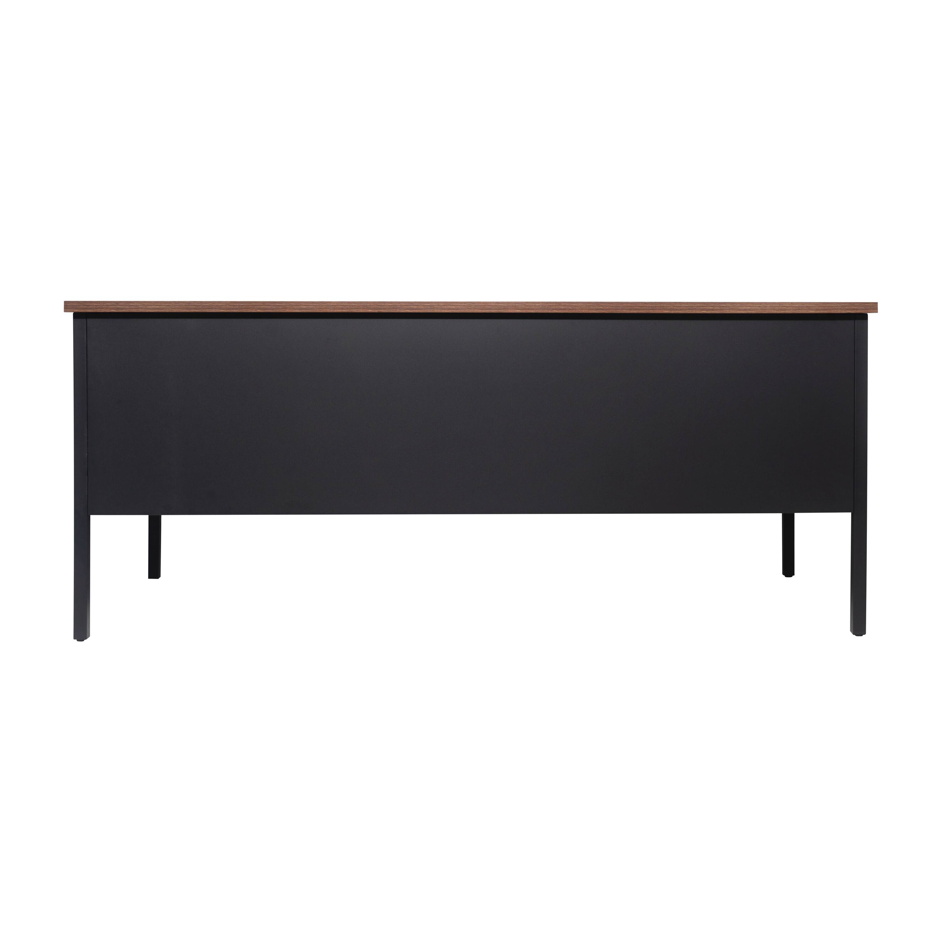 Back. Flash Furniture - Cambridge Commercial Grade 30x60 Right Side Single Pedestal Desk with 3 Locking Drawers, Walnut Top and Black Frame - Brown.