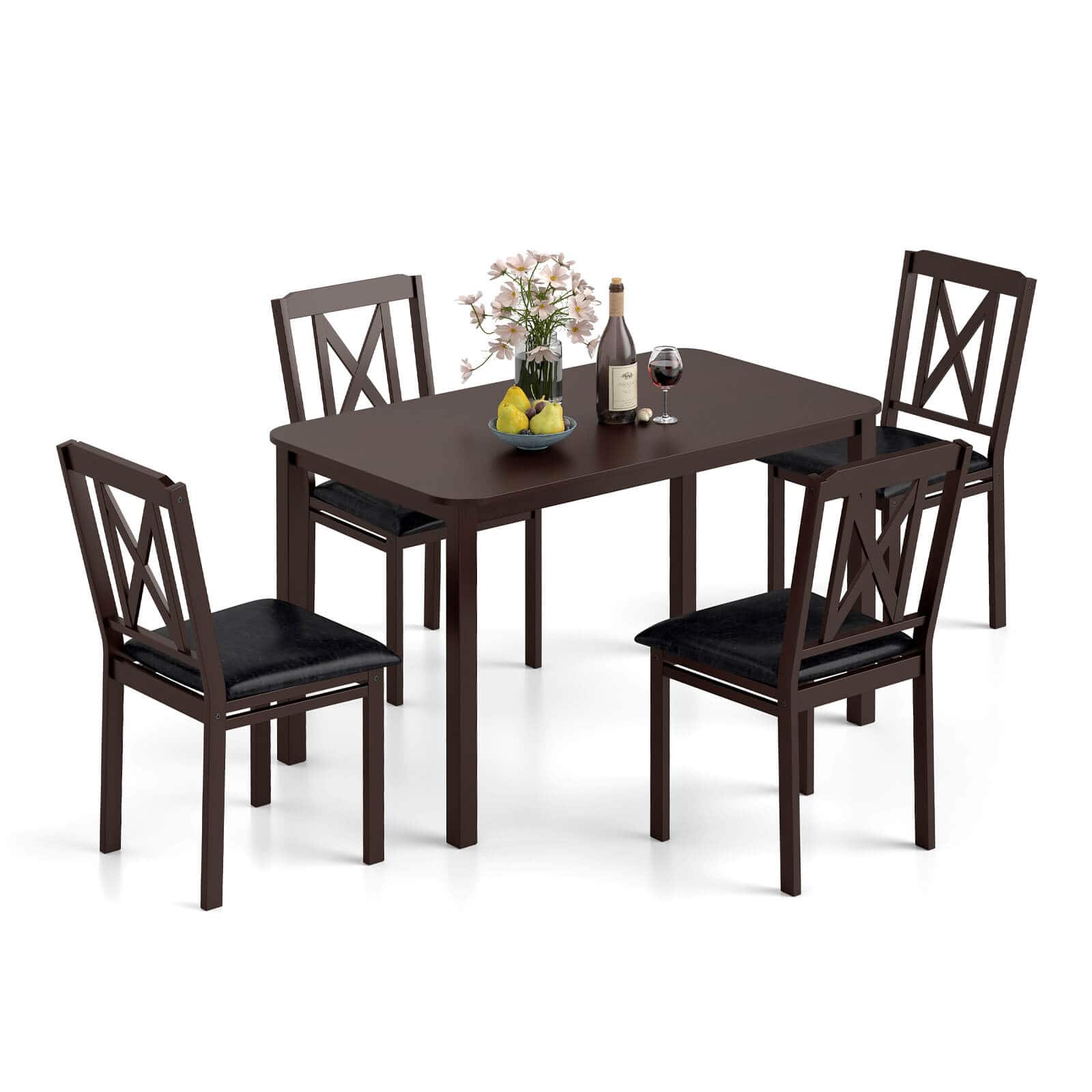 Front. Costway - Costway 5 Piece Dining Table Set for 4 Rectangular Kitchen Table & 4 Chairs Dinette Set - Rustic Brown,Black.
