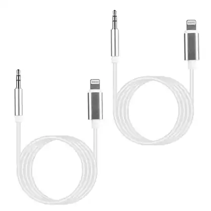 Front. Home Collection - 2 Pack 3.5mm AUX Audio Adapter Cord | Premium 8-Pin to AUX Car Stereo Cable with HiFi Sound - White.