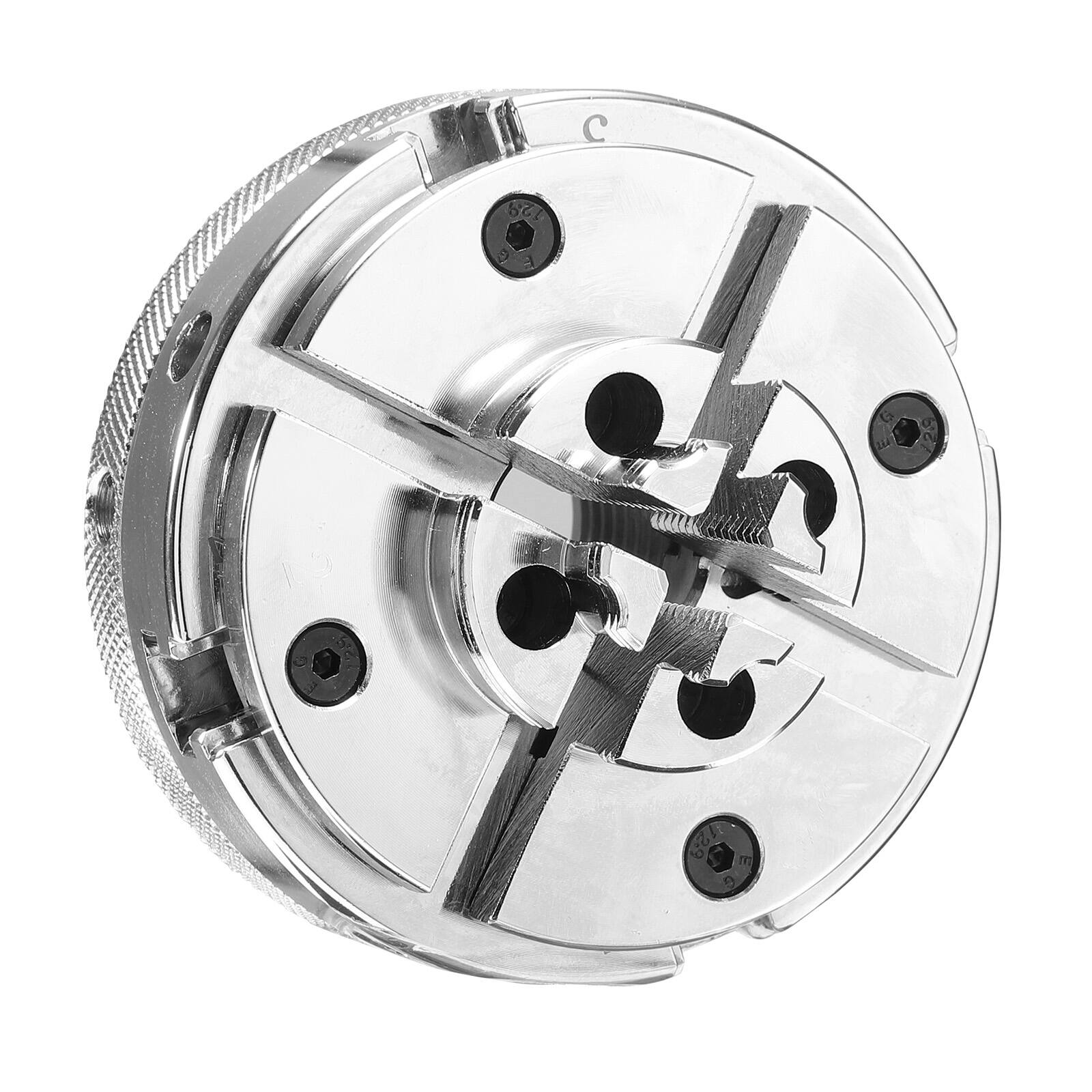 Alt View 5. VEVOR - 4 Inch Wood Lathe Chuck, 4-Jaw, Self-Centering Wood Turning Chuck Set with 1" x 8TPI Thread & Adapter, 4 PCS Round/Step - Silver.