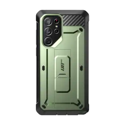 Front. SUPCASE - Unicorn Beetle Pro Rugged Holster Case for Samsung Galaxy S22 Ultra – Full-Body Protection with Kickstand & Belt Clip - Green.