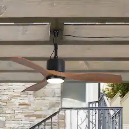 Parrot Uncle - 42" Classic Waterproof Wet Outdoor Gazebo Hook Ceiling Fan with Light and Plug in - Brown
