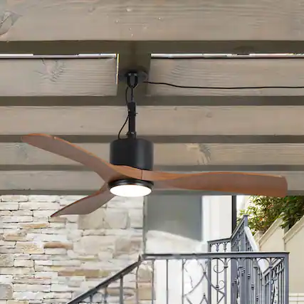 Front. Parrot Uncle - 42" Classic Waterproof Wet Outdoor Gazebo Hook Ceiling Fan with Light and Plug in - Brown.