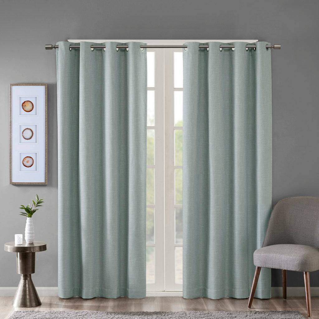 Front. BreeBe - Printed Heathered Blackout Grommet Top Curtain Panel(Only 1 Pc Panel) - Dusty Seafoam.