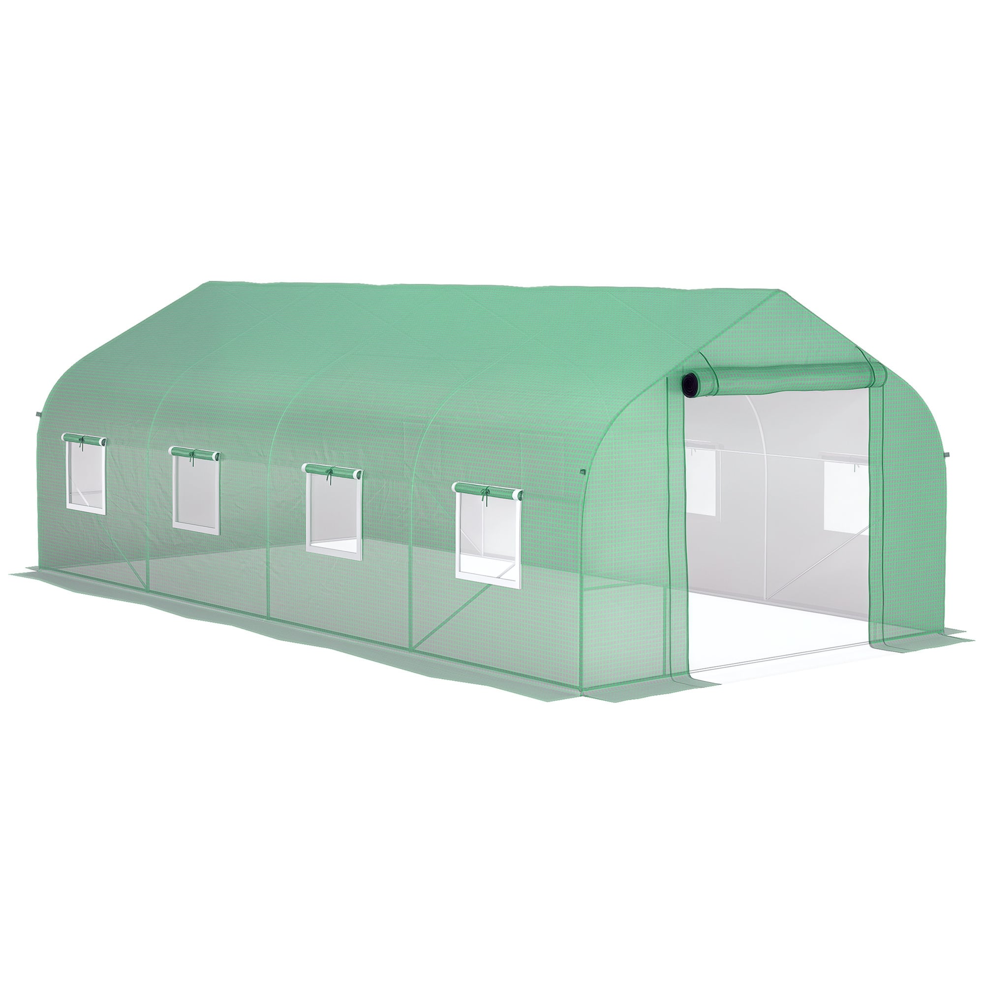 Outsunny - 20' x 10' x 7' Walk-in Tunnel Greenhouse with Zippered Mesh Door and 8 Mesh Windows - Green