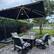 Left. PURPLE LEAF - 10 ft. Square Aluminum Cantilever Solar Powered LED Offset 360° Rotation Umbrella with Base for Garden Deck Pool - Grey.