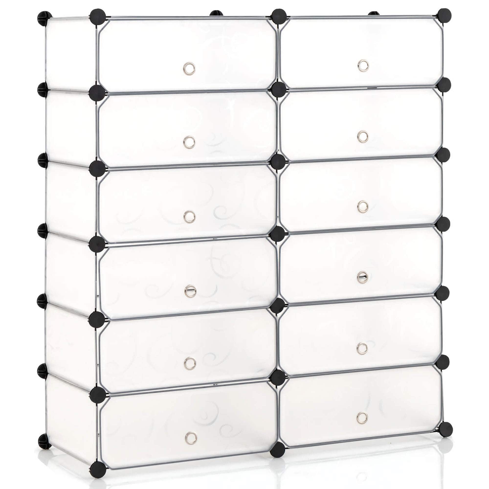 Alt View 20. Costway - Shoe Rack 12-Cube DIY Plastic Shoe Cabinet Multi Use Modular Closet Shelf White - White + Black.
