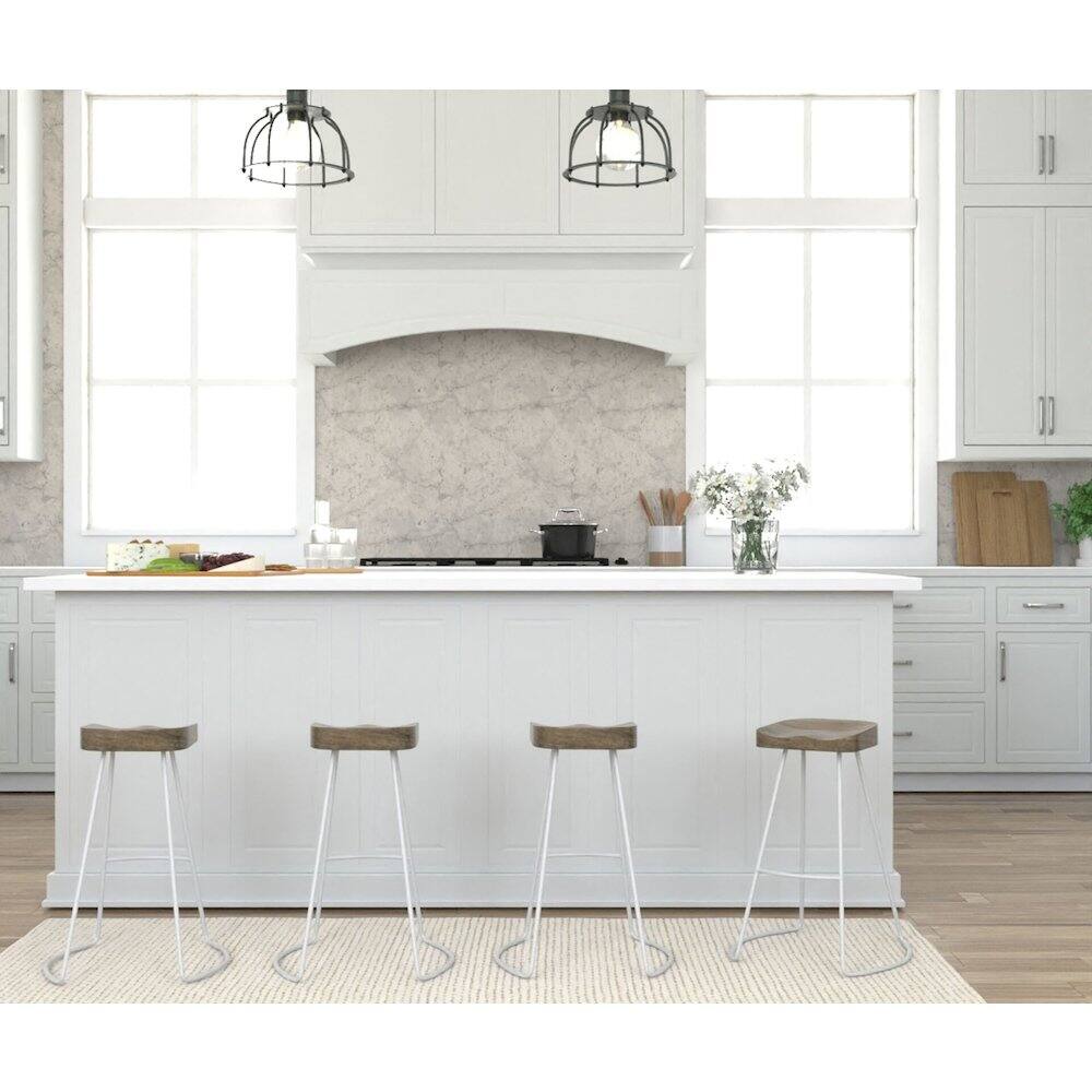 Alt View 3. Carolina Chair & Table - 25" Metal Base Saddle Seat Counter Stool - Set of 2 - Natural Seat - White Base - Natural, White.