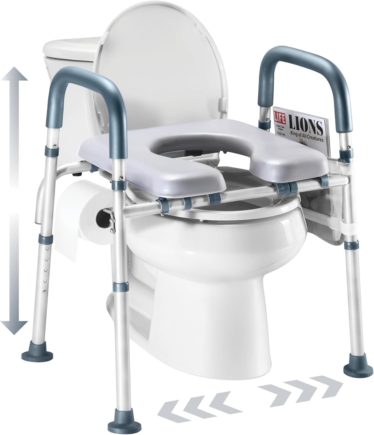 Medical King - Adjustable Toilet Seat Riser with Handles – Heavy Duty, Universal Fit for Seniors & Disabled, Supports 400 lbs - Gray