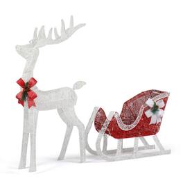 Winado - Christmas 4FT Reindeer & Sleigh Set with LED Lights for Christmas Indoor Outdoor Garden Holiday Party Decorations - White