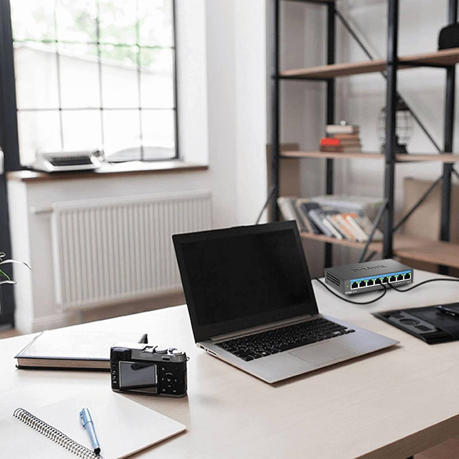 Angle. D-Link - D-Link 8-Port 2.5Gb Unmanaged Multi-Gig Network Switch, 8 x 2.5G Ports Fanless Plug & Play (DMS-108) - Black.