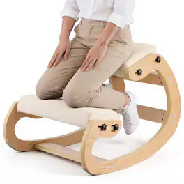 VEVOR - Ergonomic Kneeling Chair, Wooden Posture Knee Chair with Adjustable Thick Foam Cushions & Solid Wood Frame - Natural wood frame + off-white pad