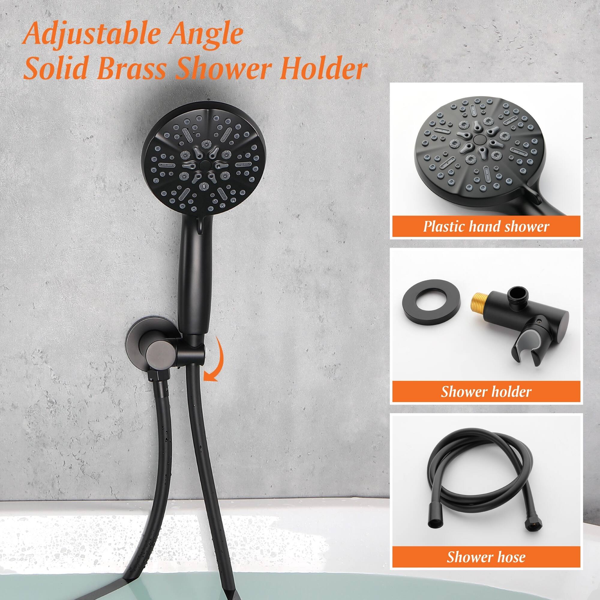 Adjustable Angle Solid Brass Shower Holder

- Plastic hand shower
- Shower holder
- Shower hose