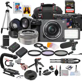Bundle - Sony - FX30 Digital Cinema Camera with 16-50mm Lens, LED Light, Microphone, 128GB Extreme Speed, U-Grip, Filters, Tripod - Black