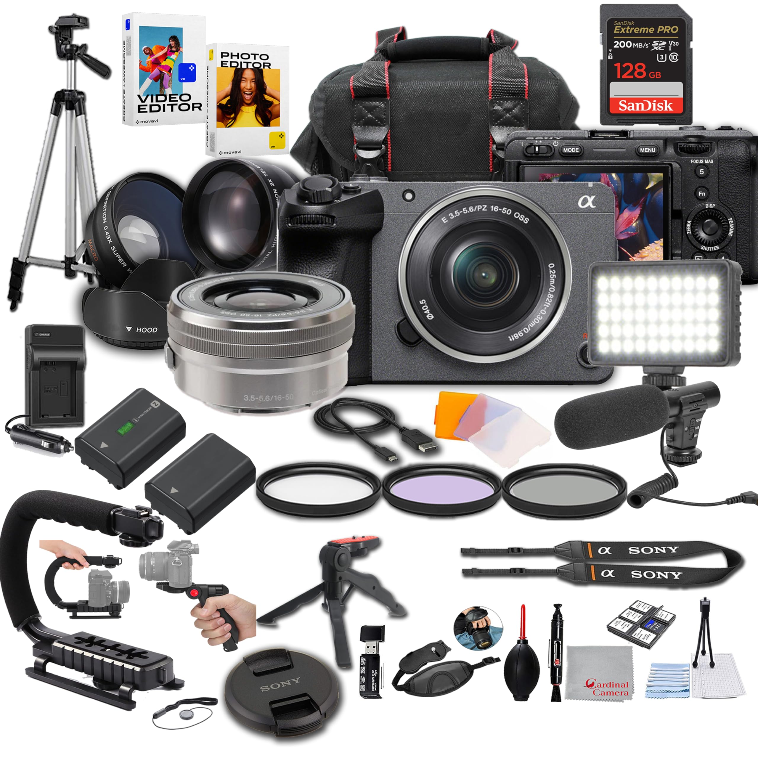 PHOTO EDITOR  
VIDEO EDITOR  
SanDisk Extreme PRO 200MB/s 128GB  
HOOD  
SONY E 3.5-5.6/PZ 16-50 OSS  
SONY E 3.5-6.8/16-50 OSS  
SONY  
Cardinal Camera
