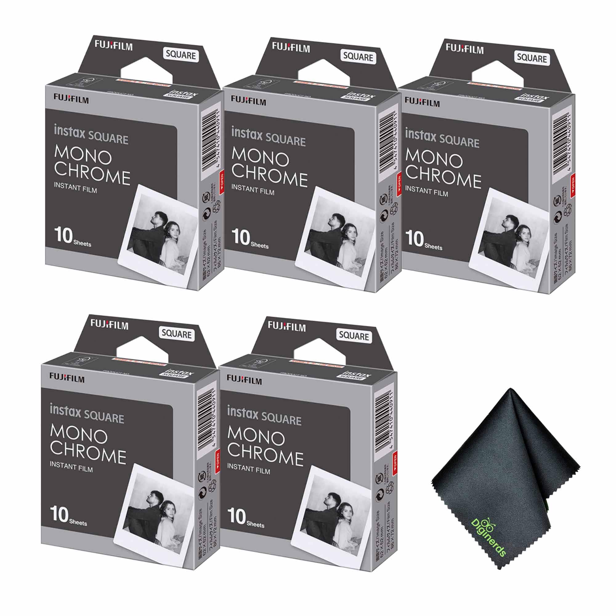 Fujifilm - 5xFUJIFILM INSTAX SQUARE Monochrome Instant Film (10 Exposures), Microfiber Cleaning Cloth, Bundle price history on PriceWatchPro