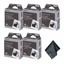 Fujifilm - 5xFUJIFILM INSTAX SQUARE Monochrome Instant Film (10 Exposures), Microfiber Cleaning Cloth, Bundle