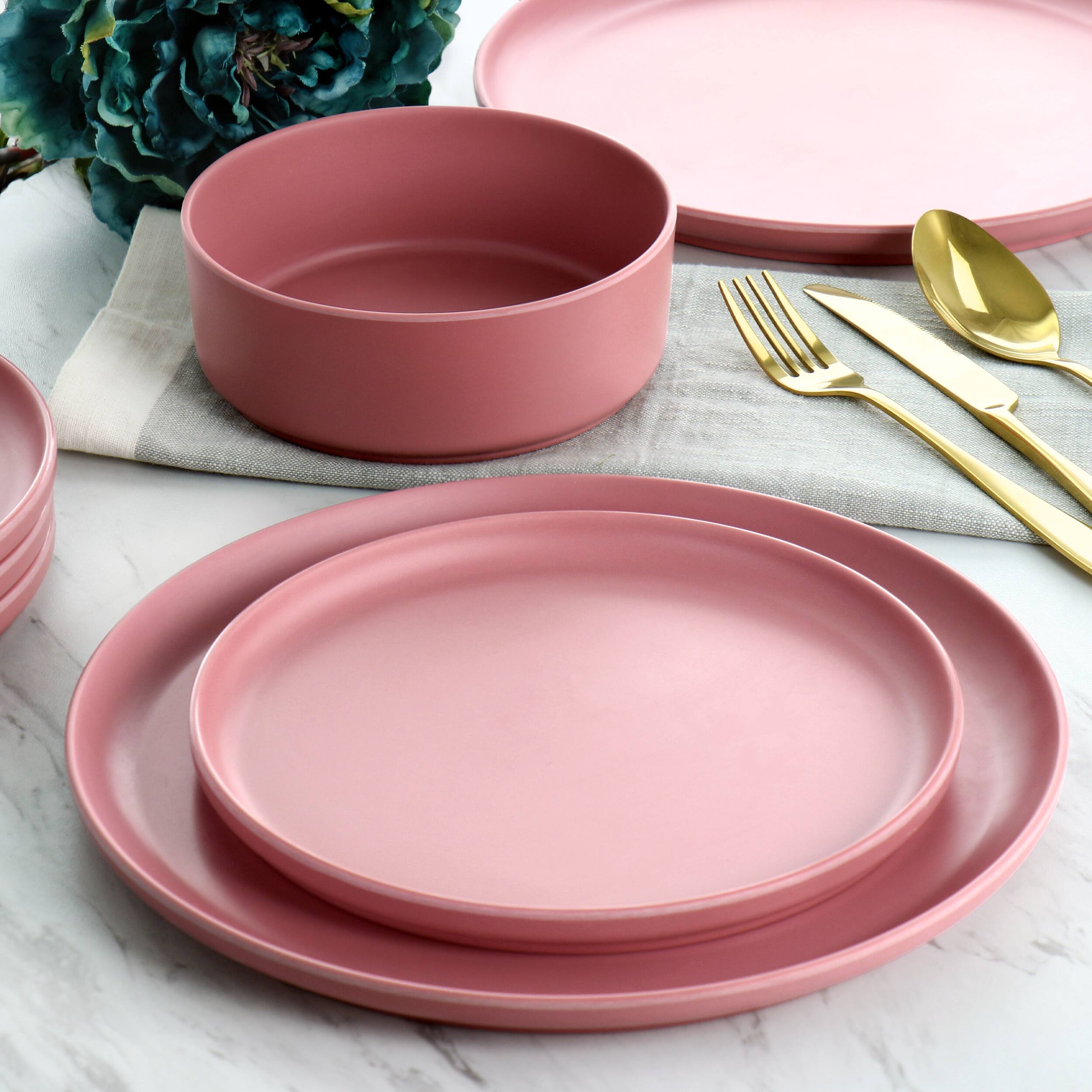 Alt View 7. Gibson - Gibson Home Canyon Crest 12 Piece Round Melamine Dinnerware Set in Pink - Pink.