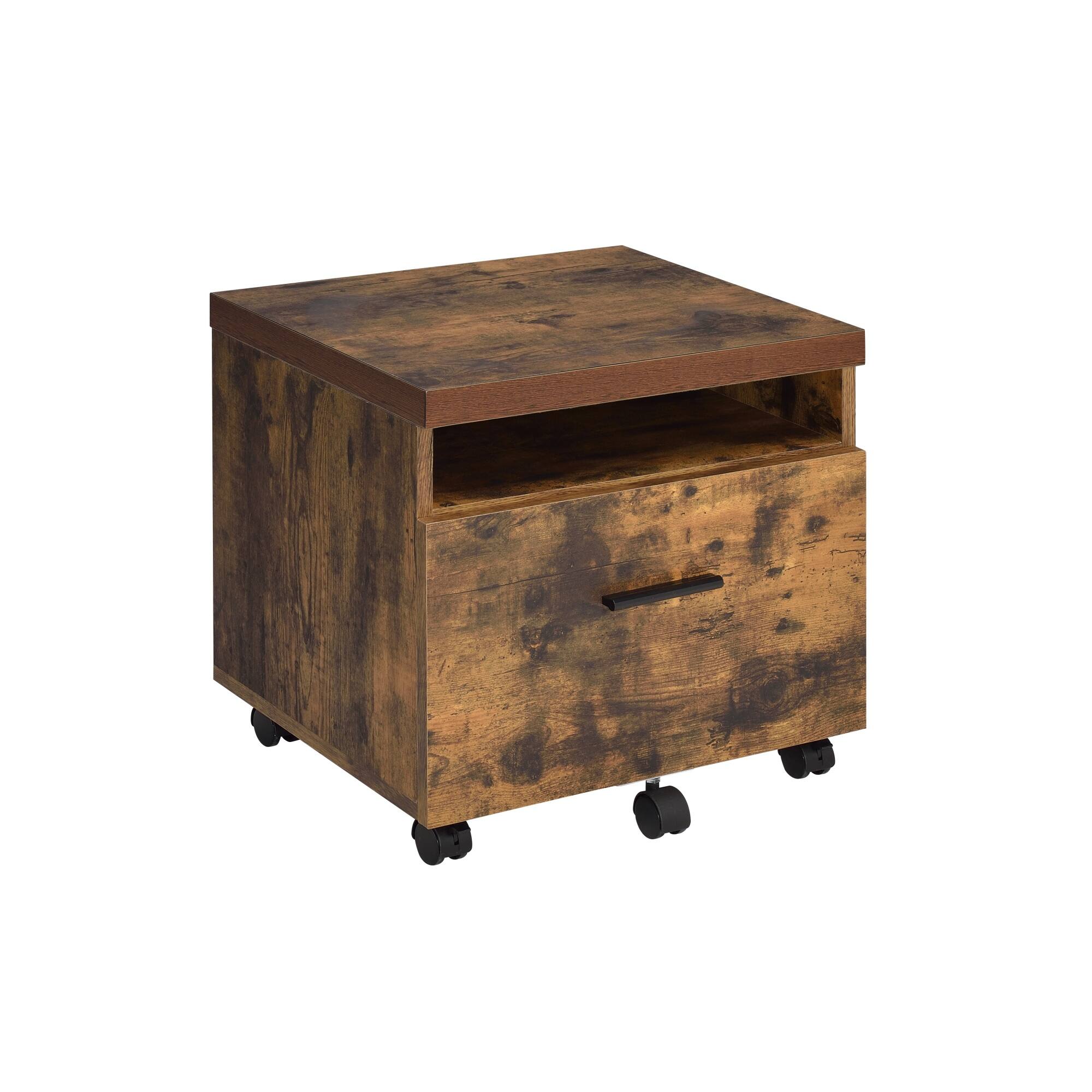 Left. GOODSILO - Weathered Oak and Black Finish File Cabinet with Open Compartment and Drawer for Office Storage - Oak.