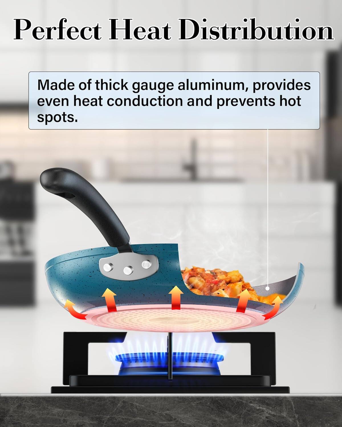 Perfect Heat Distribution

Made of thick gauge aluminum, provides even heat conduction and prevents hot spots.