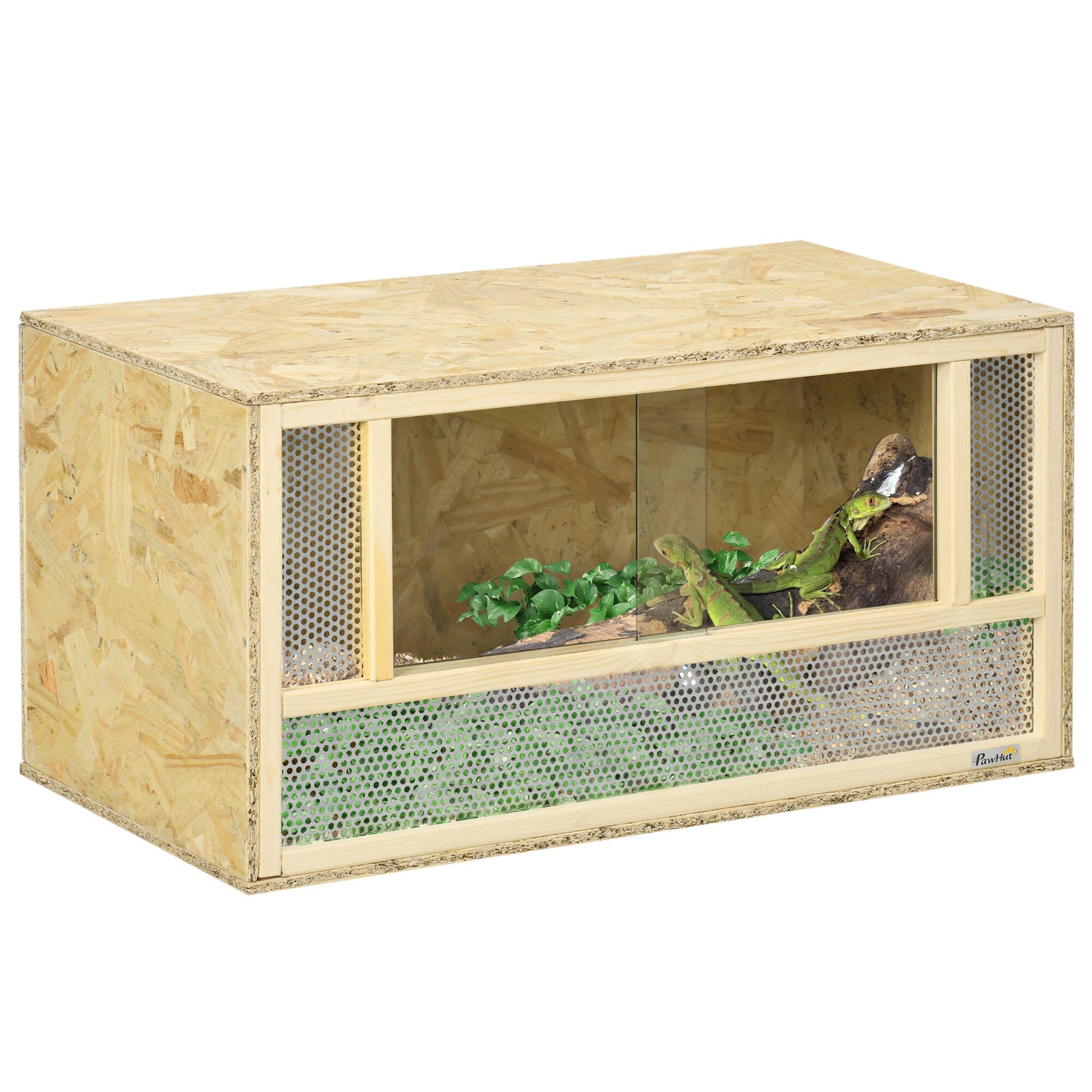 Pawhut - 31.5" x 15.7" x 15.7" Reptile Terrarium Tank, 33.8 Gallon with Sliding Door, for Chameleon, Lizard, Snake, Frog, Turtle