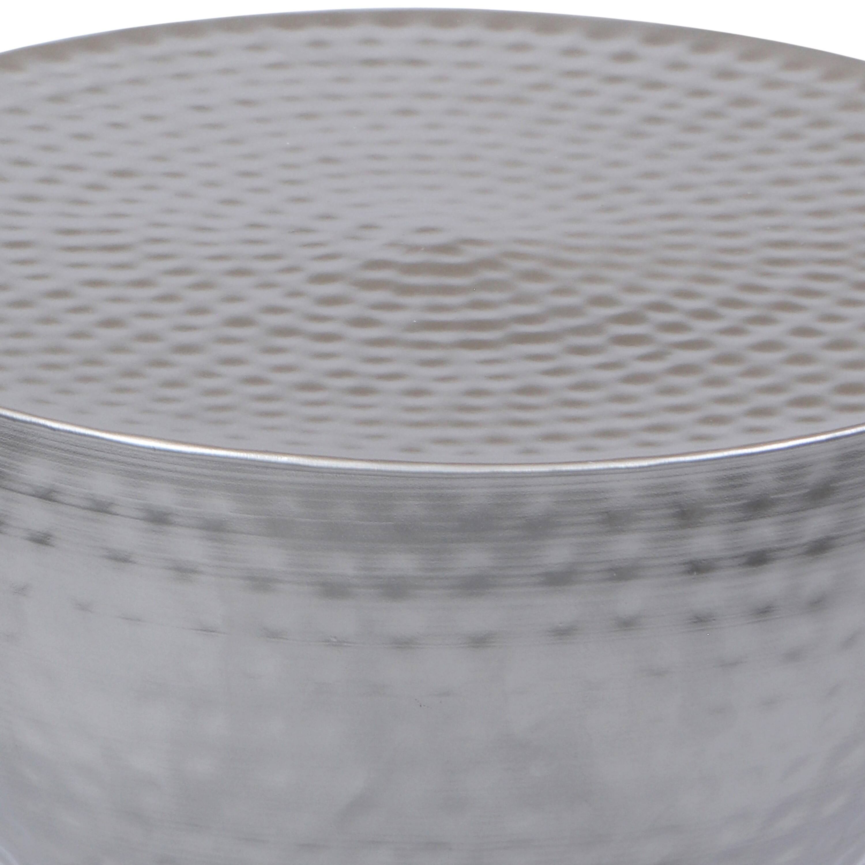 Alt View 1. Manhattan Lane - Industrial Style Hammered Texture Iron Stool with Hourglass Shaped Body - Silver.